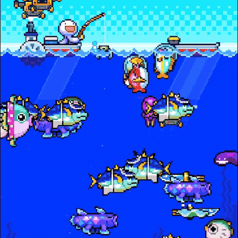 釣りをするゲーム画面のアニメーション
